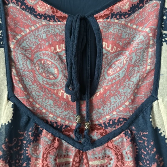 Free People Blue Pink White Mini Dolman Sleeve Flowy Dress S - Picture 3 of 5